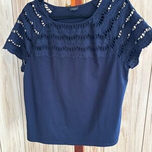 Talbots navy top with cut out sleeves. Like new